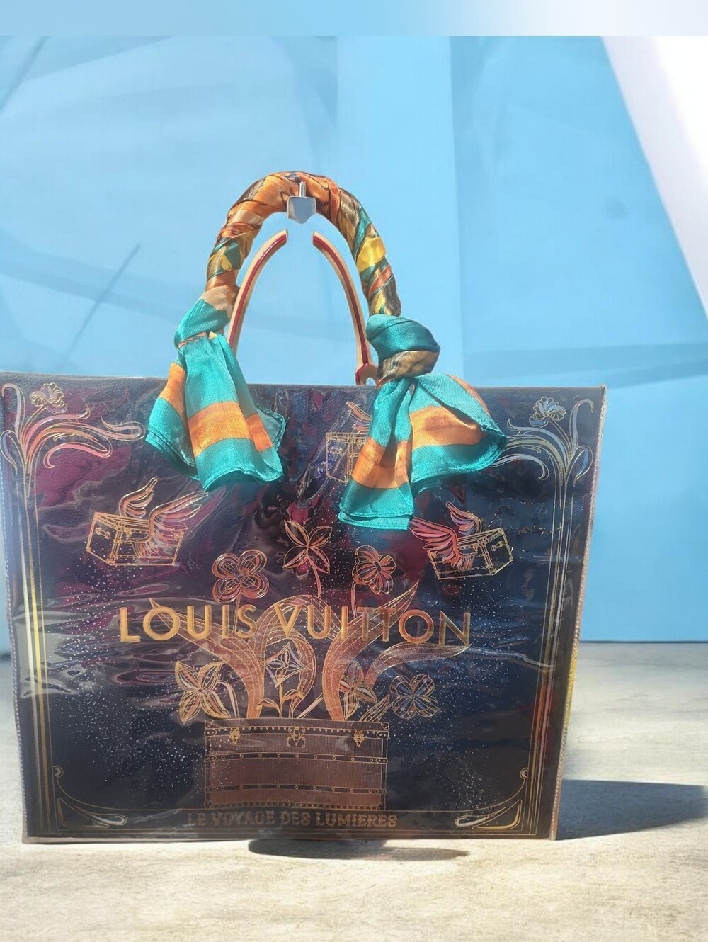 LV Le Voyage Des Lumières Tote with Turquoise Scarf - Picture 4 of 14